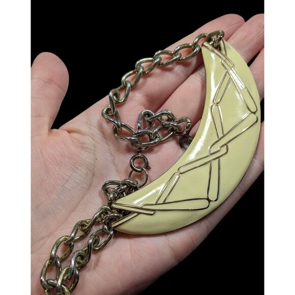 Vintage Abstract Modernist Cream And Gold Tone Statement Necklace - Picture 3 of 6